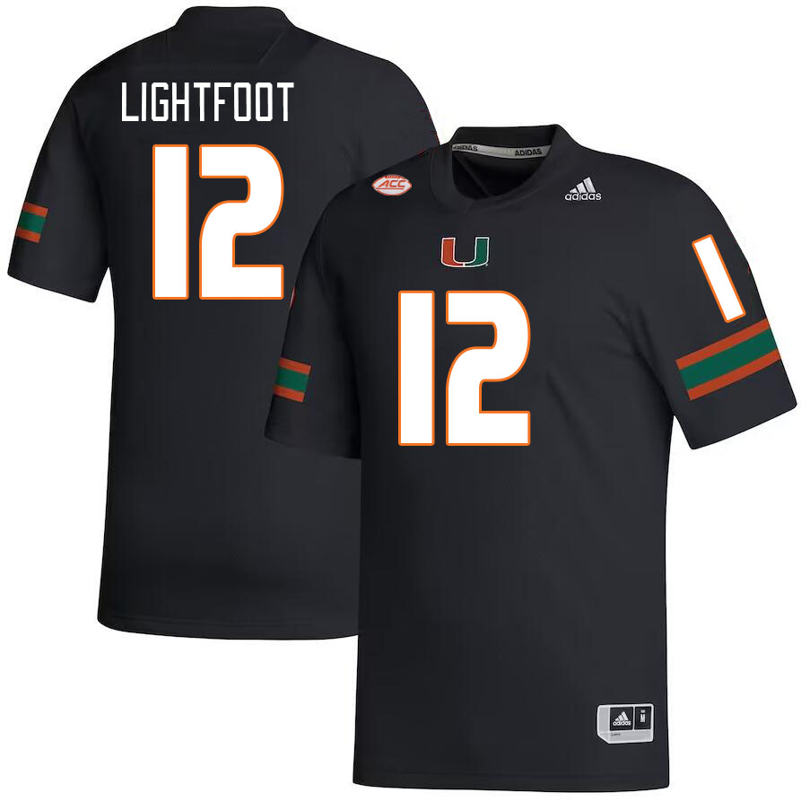 Men #12 Marquise LIghtfoot Miami Hurricanes College Football Jerseys Stitched-Black